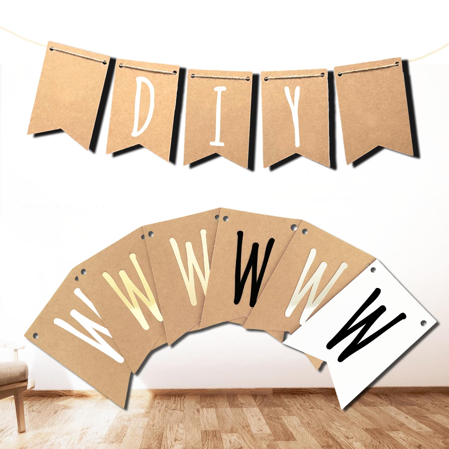 DIY Leere Wimpelkette aus Kraftpapier – perfekt für Taufe, Konfirmation & Partys! Gestalte Deine ganz eigene Girlande – der Bastelspaß für Groß & klein - gestanzt & vorgelocht (100 Wimpel)