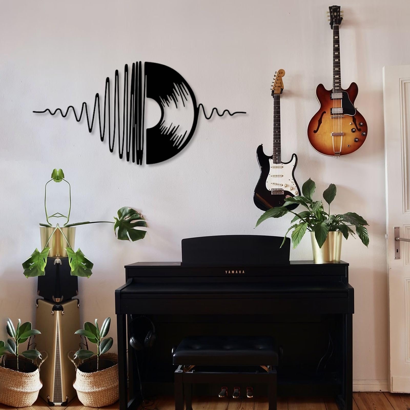 Decorazione da Parete in Metallo, Arte da Parete, Disco in Vinile, Musica, Album Musicali, Regalo per Amanti della Musica, 59"x29" (150x73,5 cm), Nero