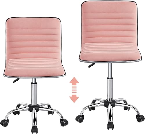Miniatura 5 de Yaheetech 2 sillas de terciopelo con respaldo bajo, silla de escritorio giratoria sin brazos, silla de trabajo acanalada con soporte lumbar, ruedas