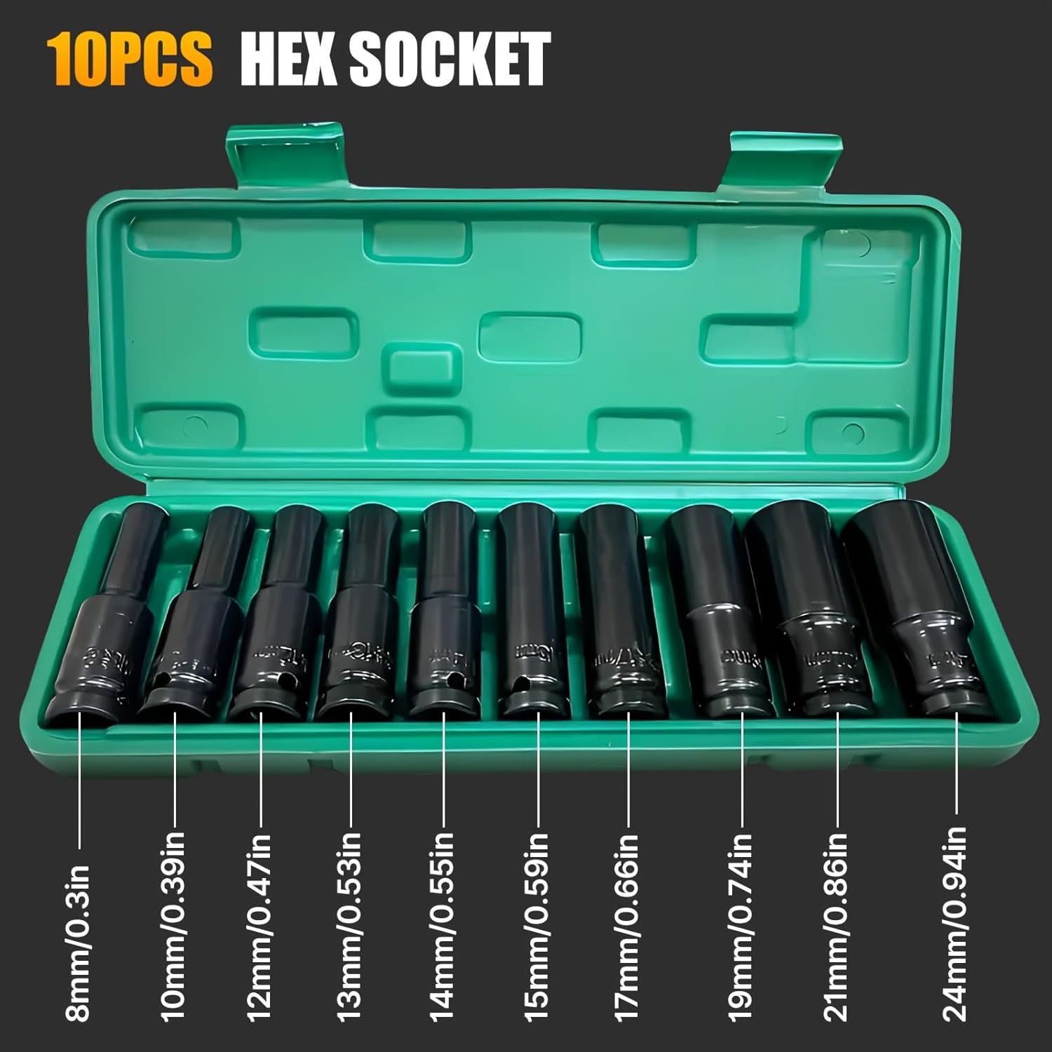 10 pcs 1/2 Inch Drive Deep Impact Socket Set 6 Point Professional Socket Set Wrench Kit Wrench socket with Extension Bar Drive Socket Sets for Automotive Home Repair DIY Projects