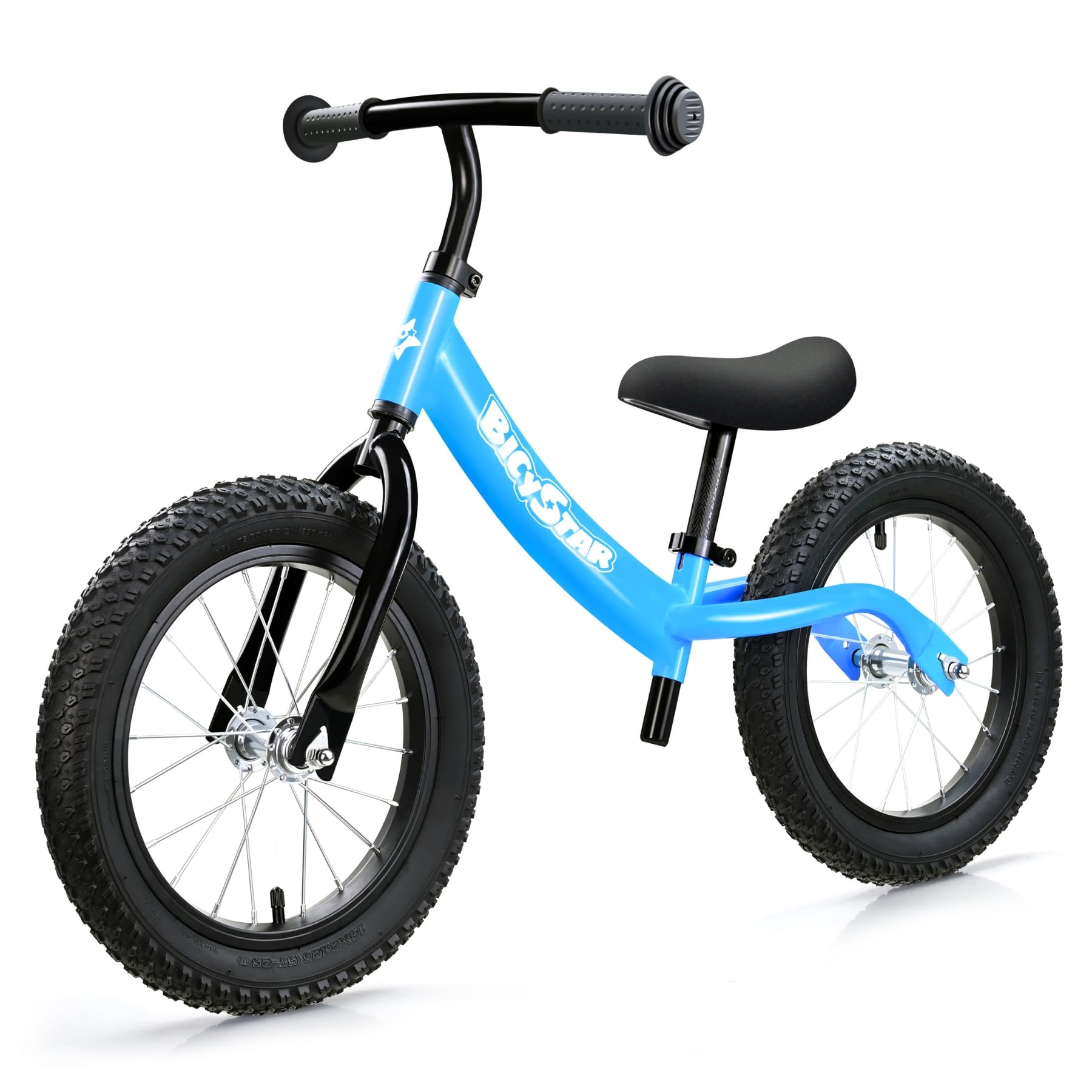 14 Inch Toddler Balance Bike for 3-6 Year Old, Real Rubber Air Tires, No Pedal Kids Bike with Adjustable Seat & Handlebar, Footrest, Gift Bike for 3-5 Boys Girls, Blue