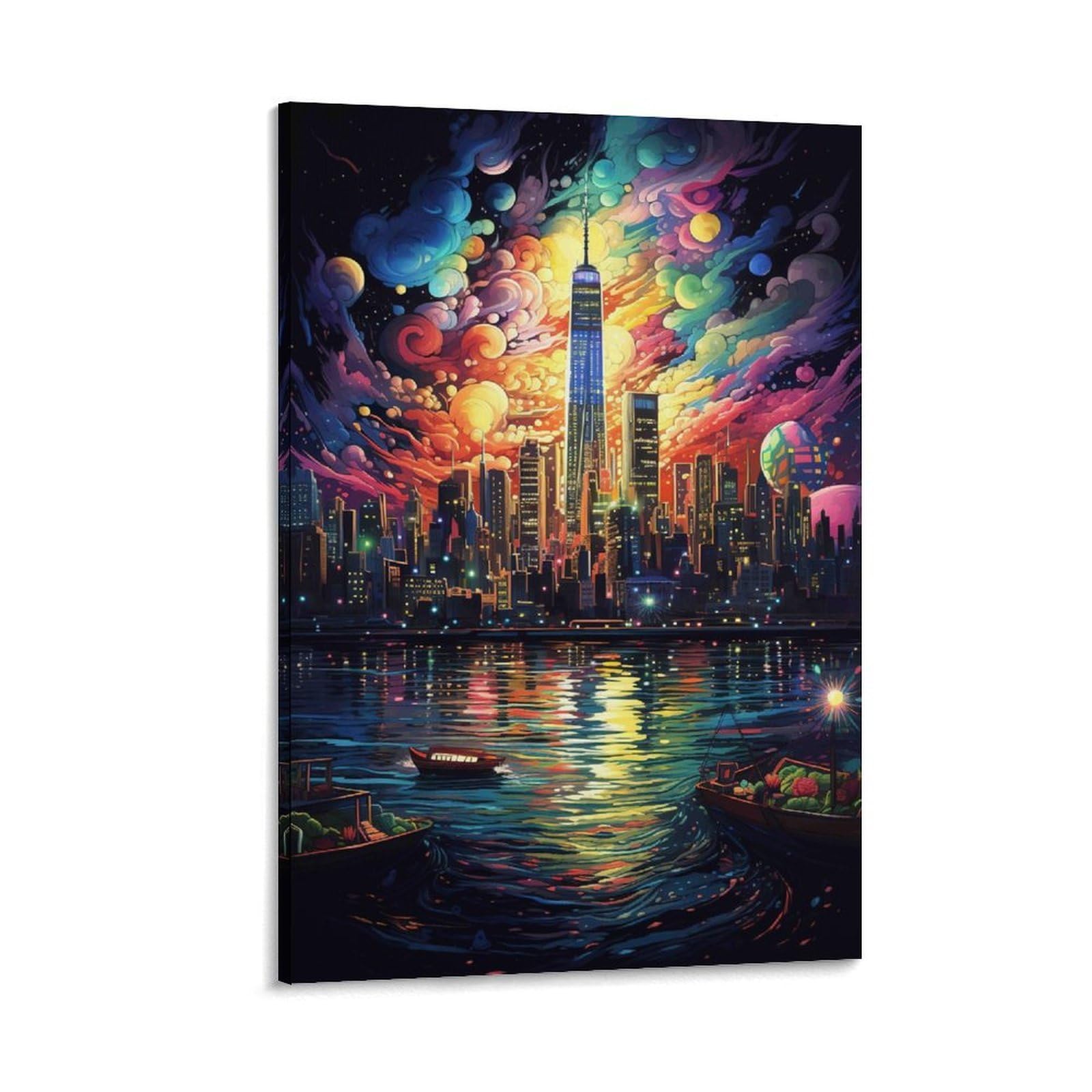 DHBANEIOK Fantasy City Skyline Poster Artwork Giclee Canvas Prints Modern Canvas Wall Art Picture Wall Hanging for Living Room Home Decorations 12x18inch(30x45cm)