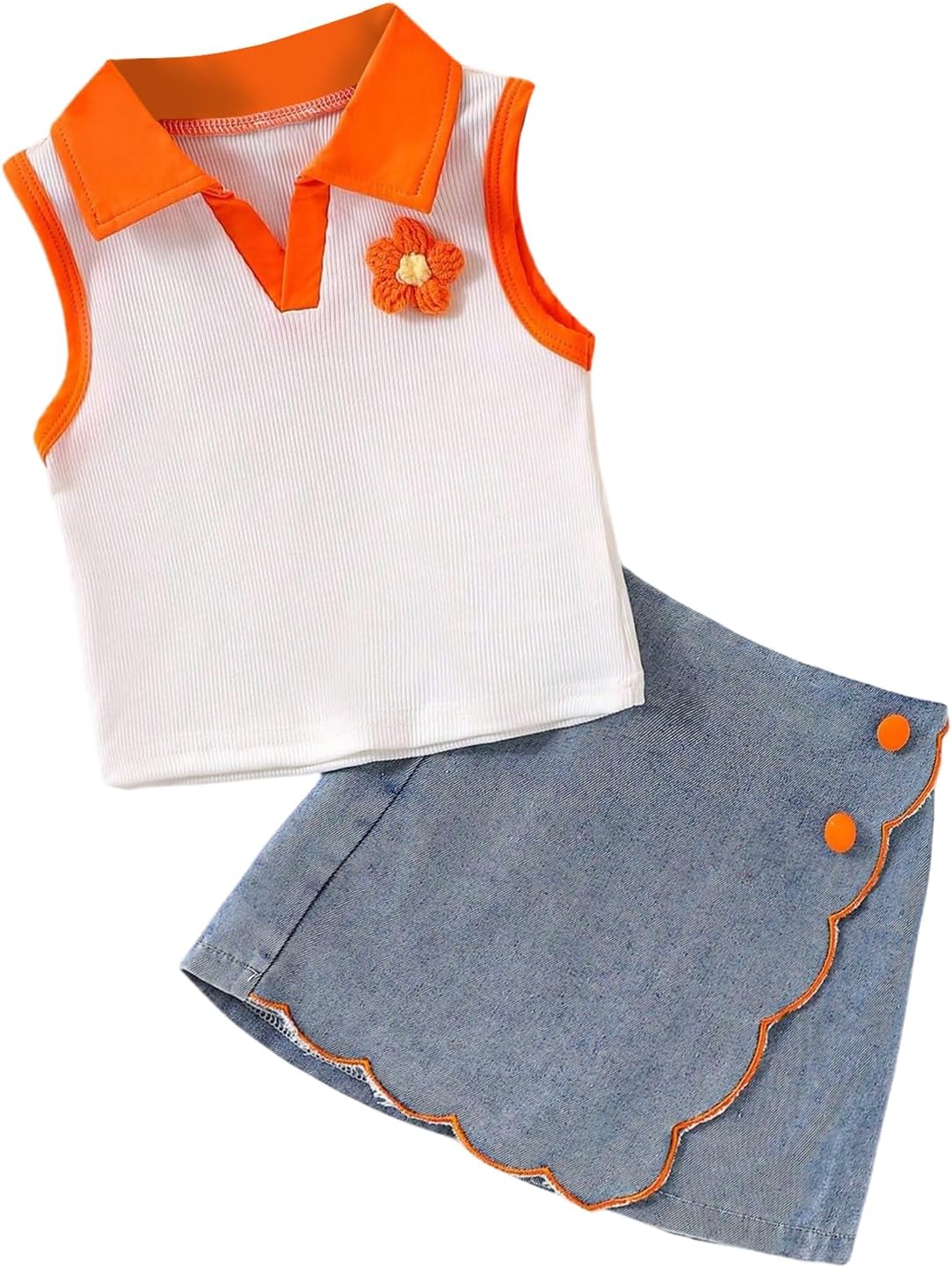 WDIRARA Toddler Girl's 2 Piece Outfits Floral Patched Collar Tank Wrap Skirt Shorts Set Summer Outfits - Image 3