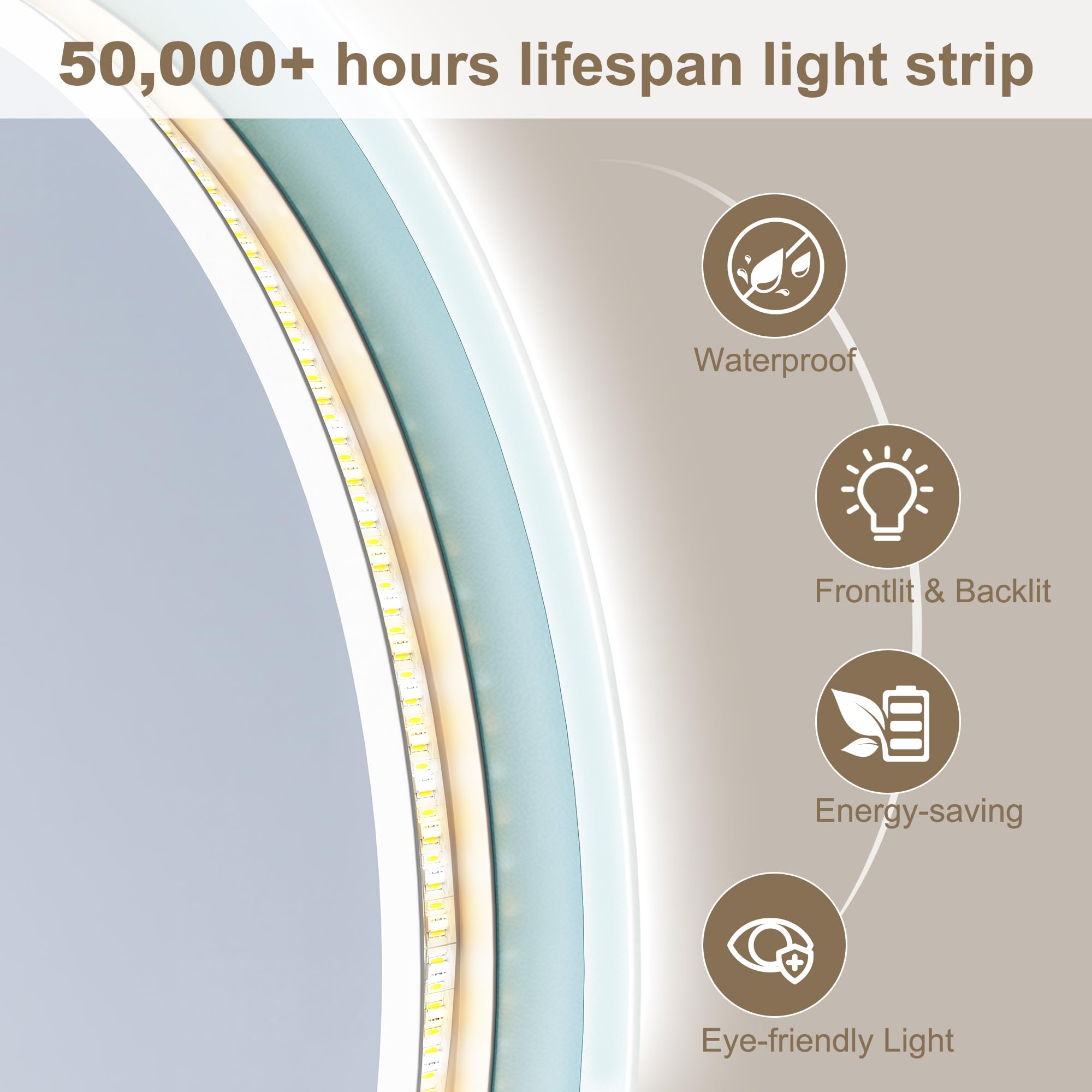 STARLEAD Ronde badkamerspiegel met verlichting 80cm diameter, LED-spiegel rond met Bluetooth, dimbaar, 3 lichtkleuren, ontneveling, lichtgeheugen, IP44 HD gehard glas zwart badkamerspiegel