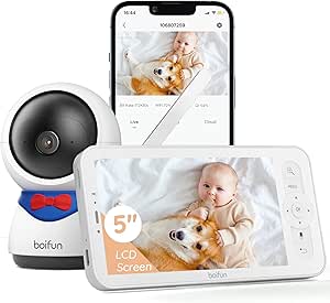 BOIFUN Baby Monitor Video, Control Via Mobile APP & LCD Monitor, Automatic Tracking, AI Sound and Motion Detection, 5 Inch 1080P Display & 360° PTZ Camera, 2-Way Audio asin的图片