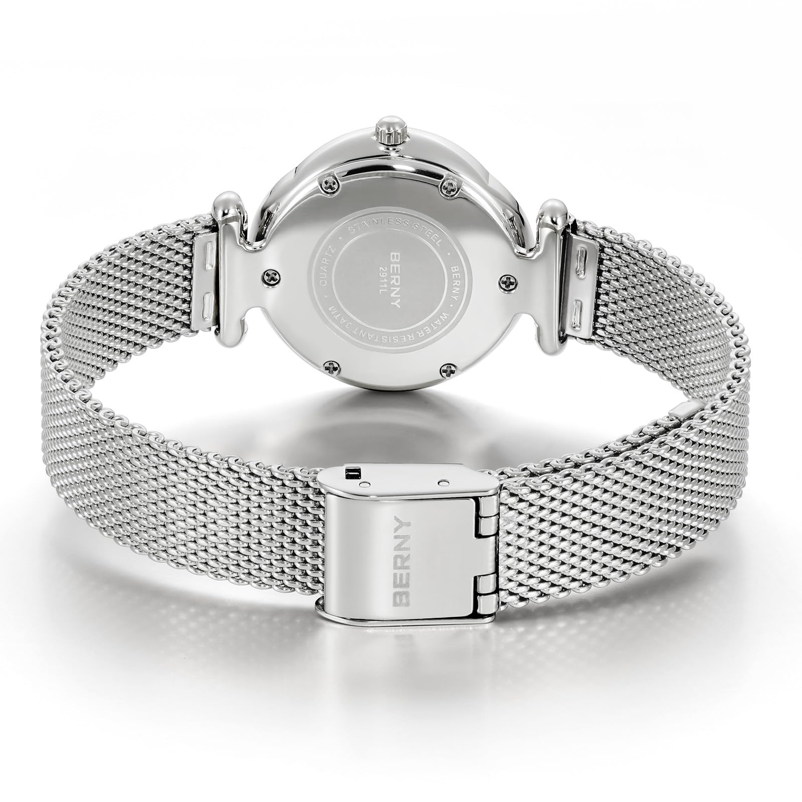 BERNY Mujeres Reloj Dainty Ladies Relojes de Pulsera de Acero Inoxidable de Malla de Banda a Prueba de Agua de Oro Relojes