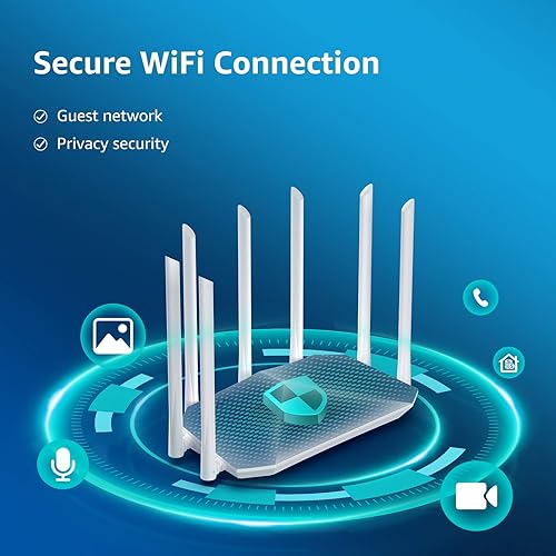 Miniatura 7 de Enrutador WiFi Gigabit, enrutador inalámbrico inteligente de doble banda, Speedefy AC2100 4x4 MU-MIMO y 7 antenas externas para señal fuerte y alta