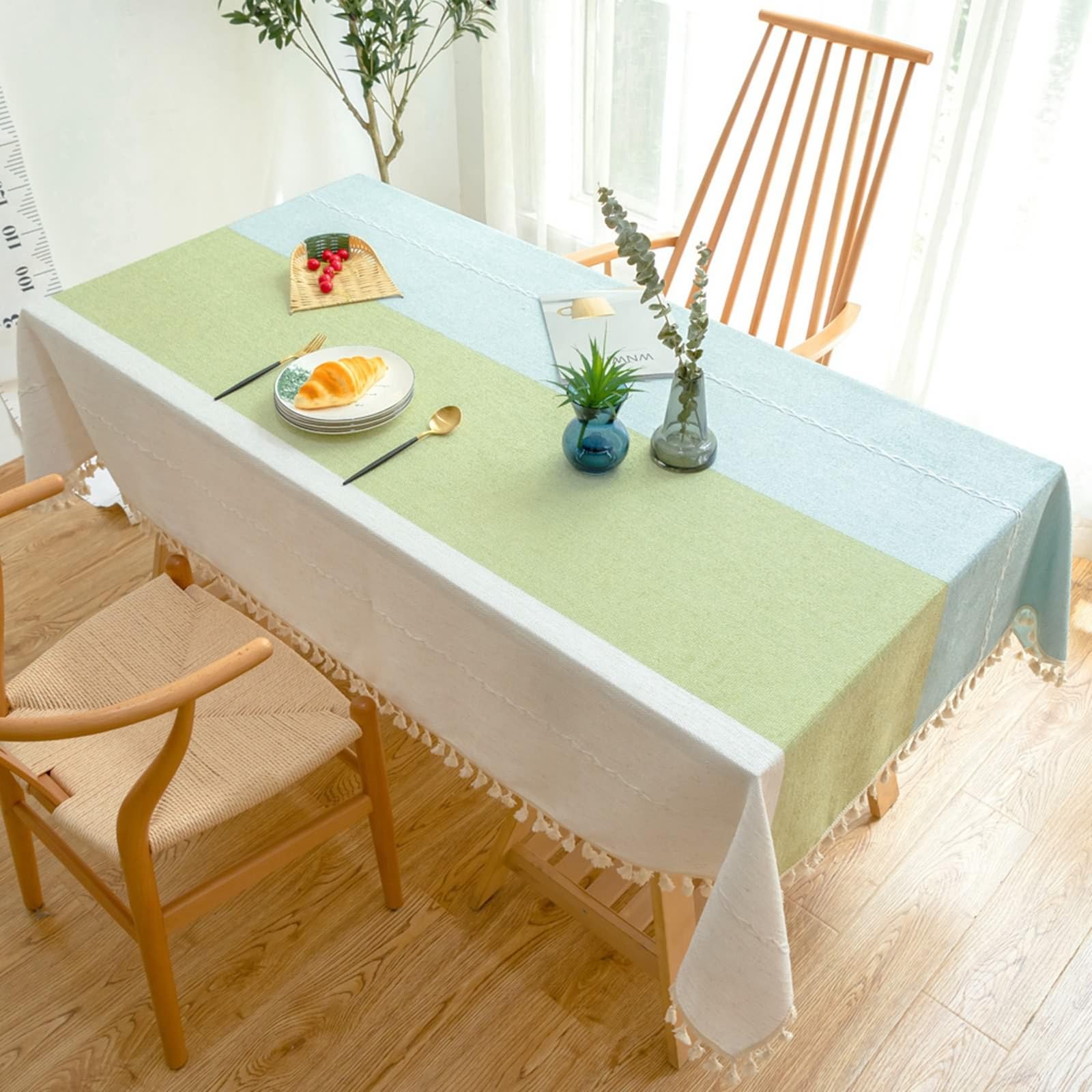 Nappe Table Carre 140x140 Tissu, Polyester Couleur du Patchwork Nappe pour la Maison, Restaurant, café and Hotel Tables, Vert Bleu, 140 x 140 cm