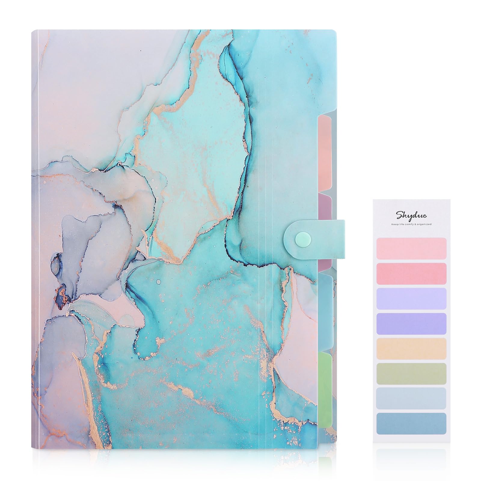 SKYDUE 5 Pockets Expanding File Folder, File Folders, Cute Accordion File Organizer with Labels (1 Pack, Lightblue)