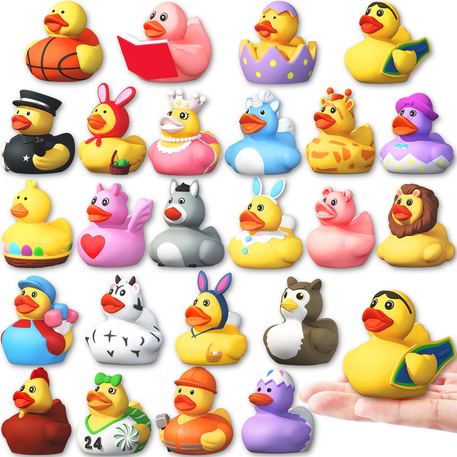 XIMISHOP 24 Pack Colorful Rubber Ducks,Novelty Cute Yellow Floating Bath Ducks for Kids Party Favors Basket Fillers Classroom Prizes