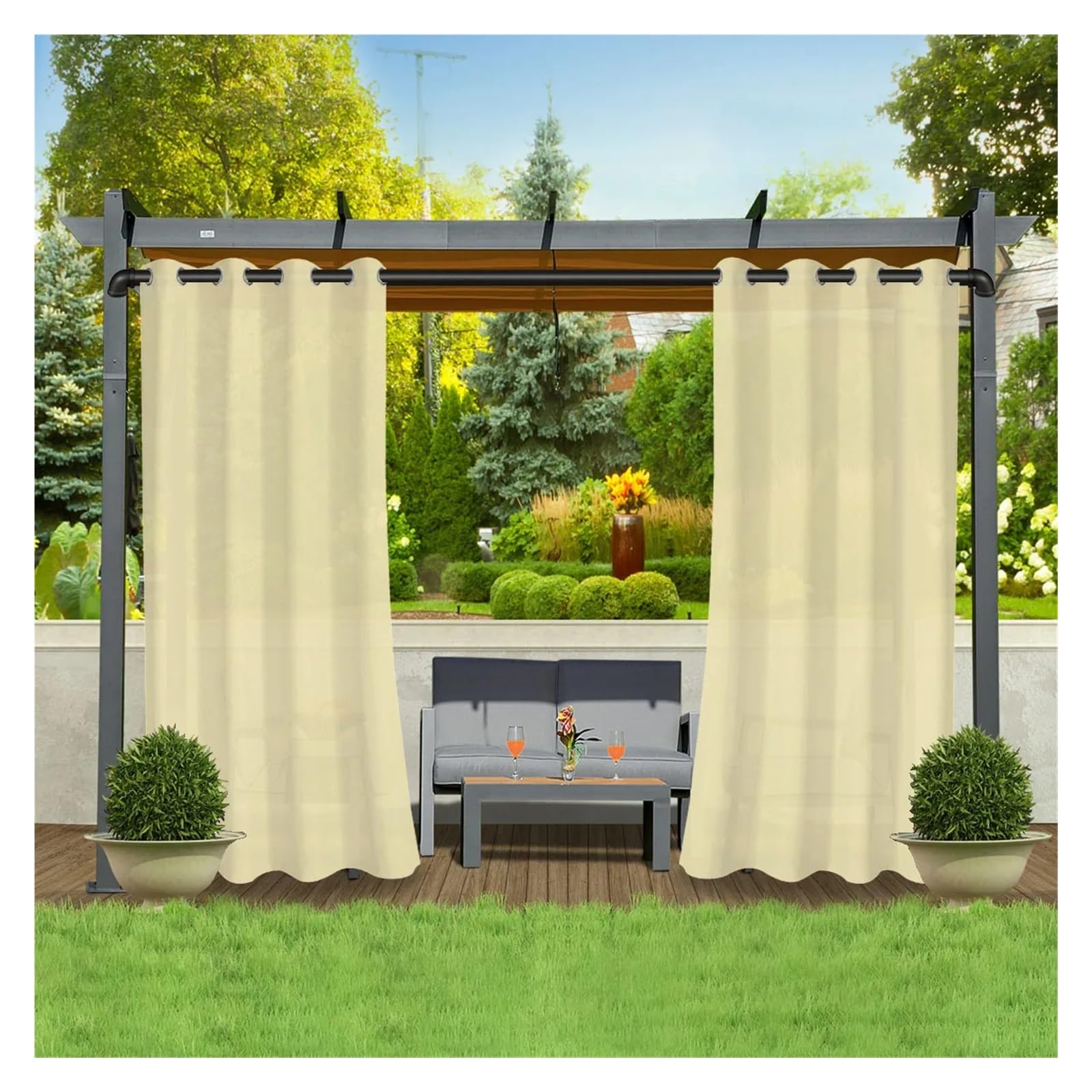 LPATEBCVU Pergola Curtains 1PC, Waterproof Outdoor Polyster Grommet Top Curtain, For Gazebo, Porch, Pergola and Patio Decoration(Beige,GROMMET TOP_W137 X H213)