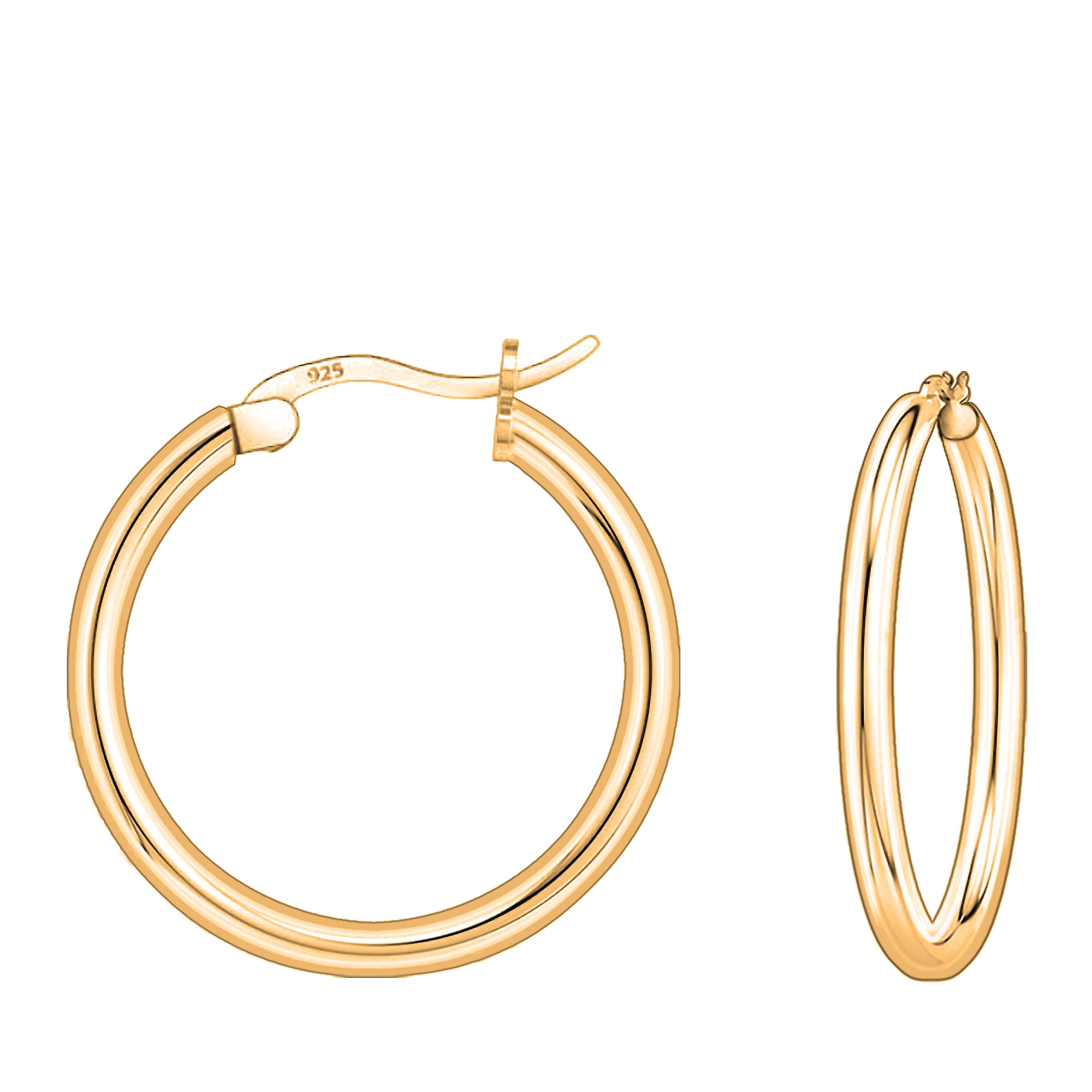 Savlano 925 Sterling Silver Round Hoop Earrings – 18K Gold Plated Hoop Earrings for Women & Men Comes in 10MM-25MM with a Gift Box