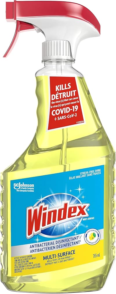 Windex Multi-Surface Disinfectant Glass & Kitchen Cleaner Spray, 765mL