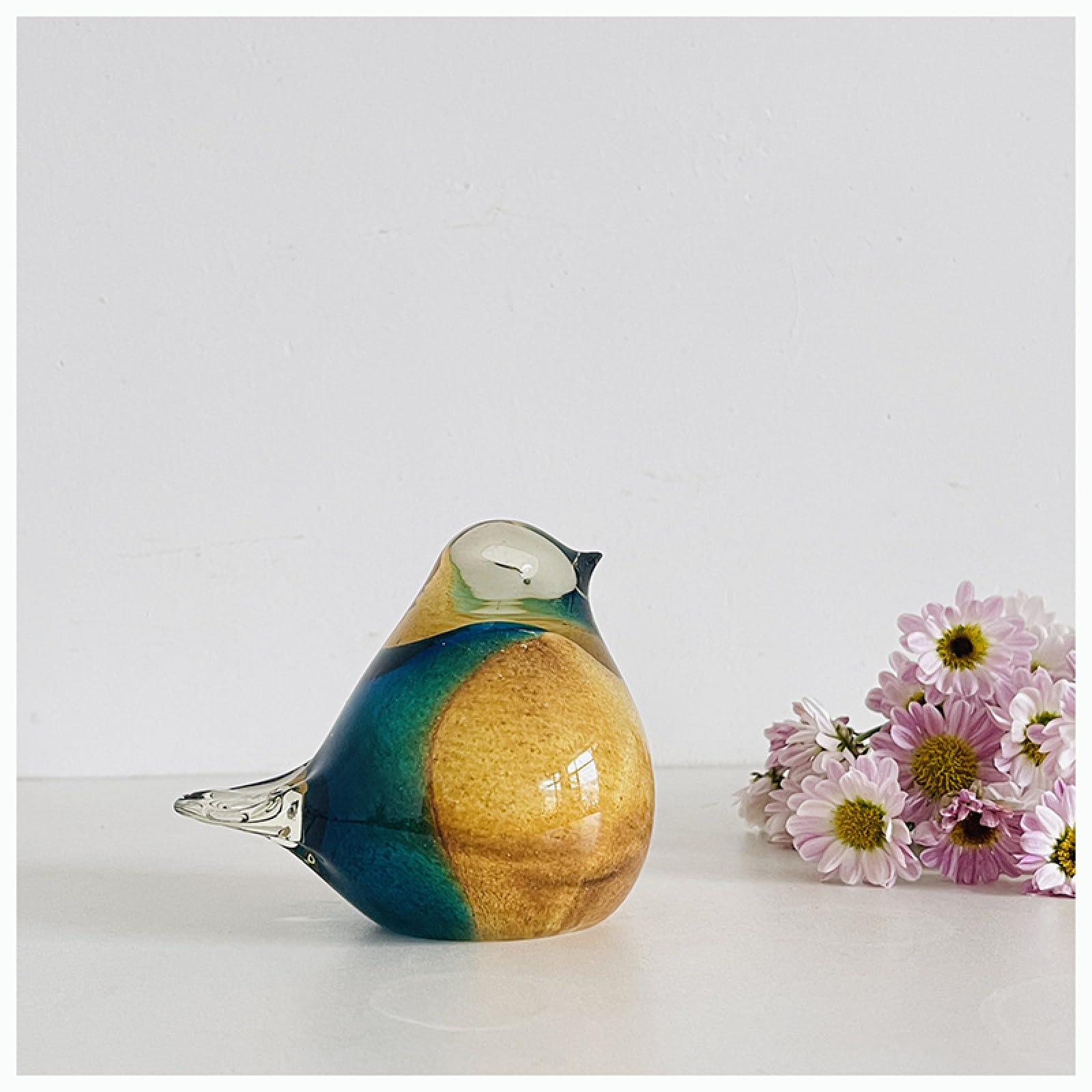 Dytartzx Green Coloured Glaze Art Bird Sparrow Magpie Glass Figurine Handmade Animal Sculpture Blown Paperweights Ornament Home Table Decor