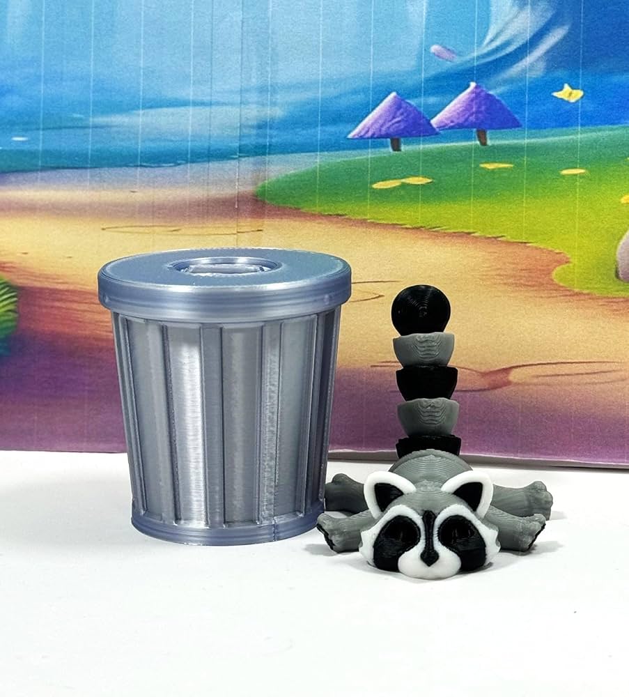 Amazon.com: Articulated Racoon with Trash Can, 3D Printed Gray