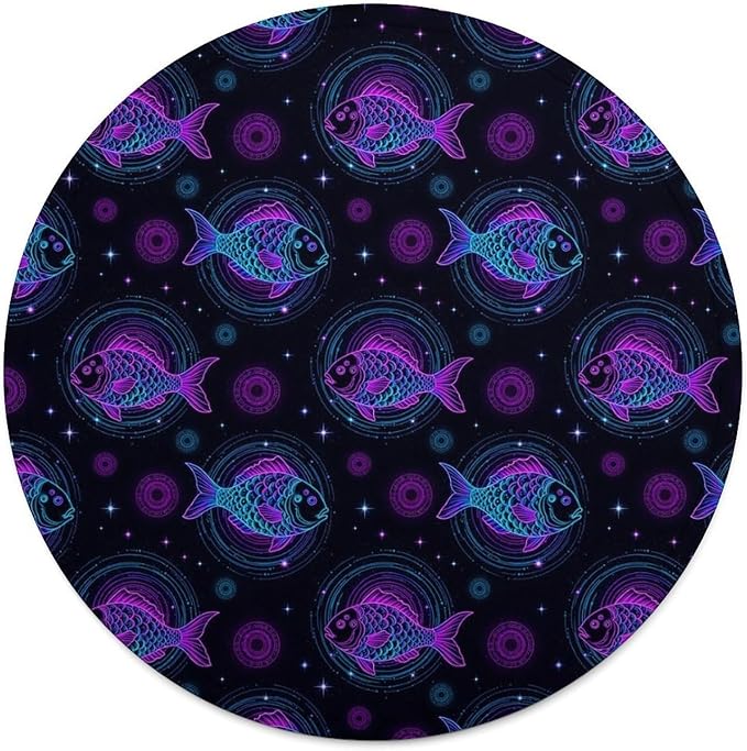 Round Blankets for Home Decor, Constellation Zodiac Sign Pisces Fish Comfy Foldable Throw Blanket, Cute Versatile Blankets for Tablecloths, Beach Towels