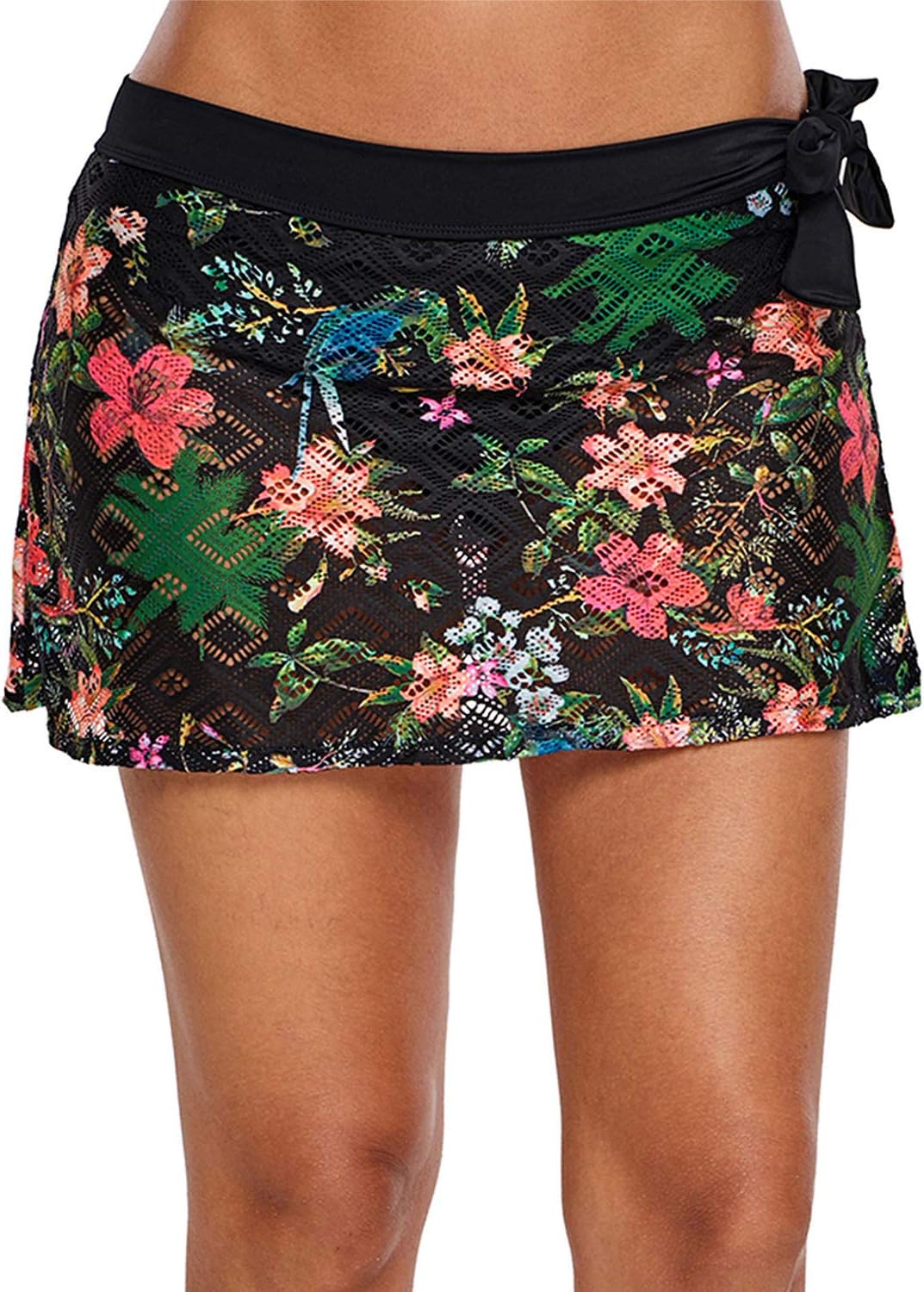 Acqrobe Women's Swim Skirt with Briefs Ladies Floral Swimdress Lace Wasitband Bikini Bottoms Layered Tankini Skirted Swimming Beach Pool