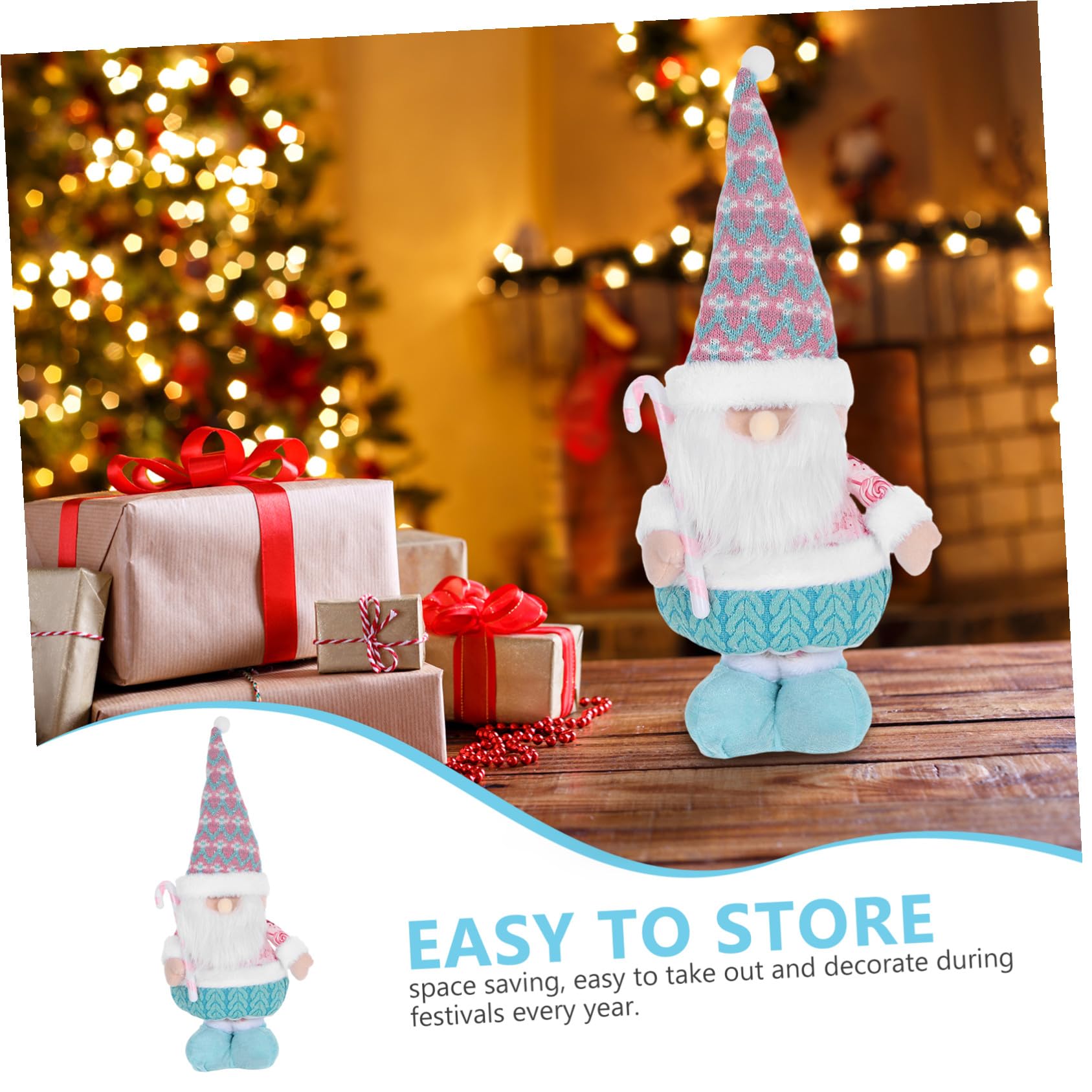 Uonlytech Statuetta Di Babbo Natale Con Gambe Telescopiche Decorazione Natalizia Da Tavolo Figura Artigianale Per Feste Di Natale Stabile e Facile Da Riporre