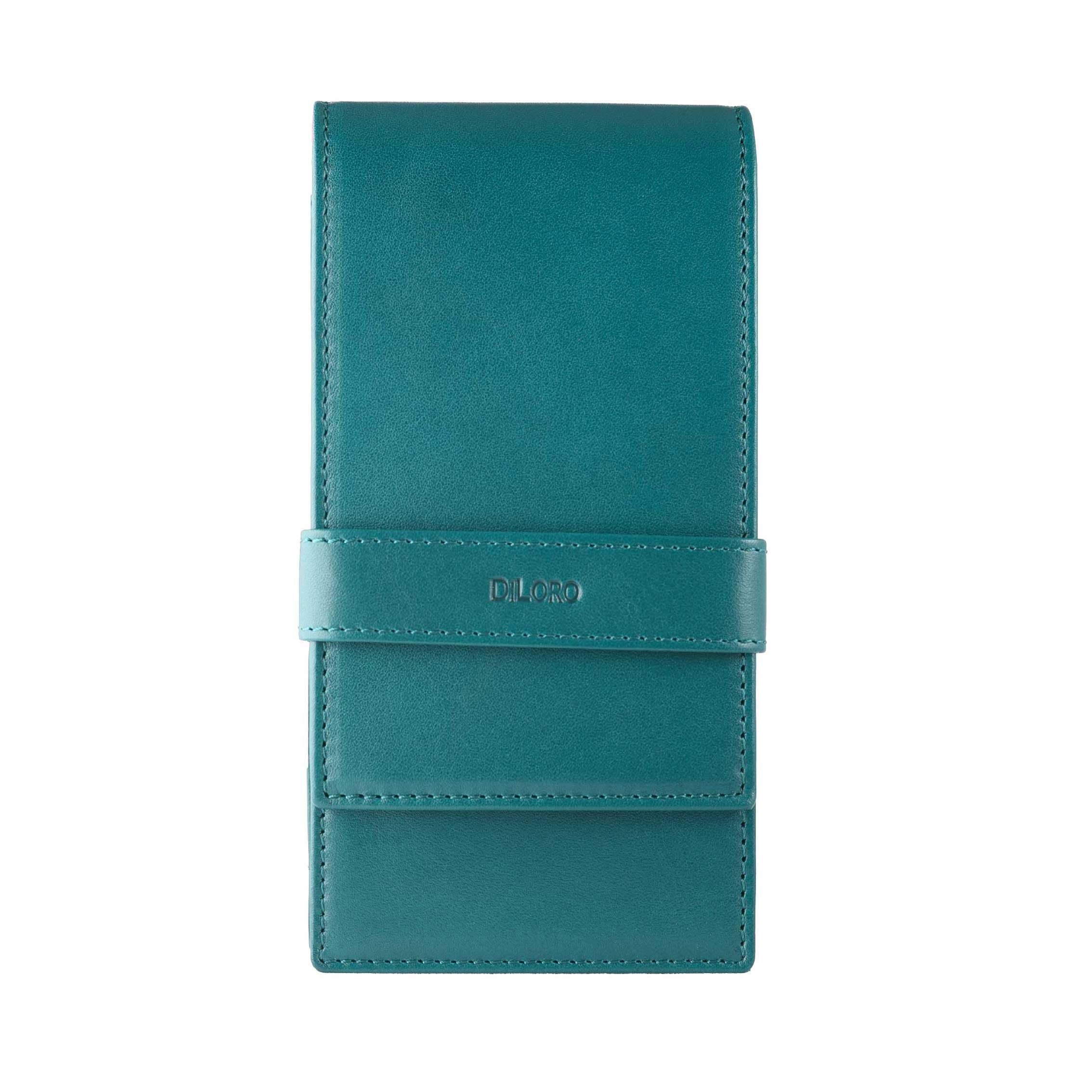 DiLoro Leather Quad Pen Case Pencil Pouch Holder for Four Fountain Ballpoint Rollerball Pens and Pencils (Nappa Turquoise)