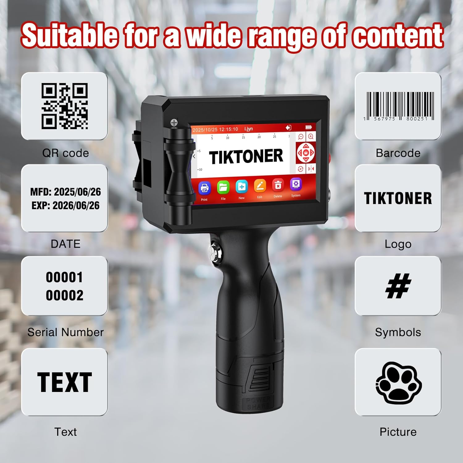 Handheld Printer Portable 1580P1 with 4.3 Inch Touch Screen Quick-Drying Handheld Inkjet Printer Printing Height 0.08-0.5