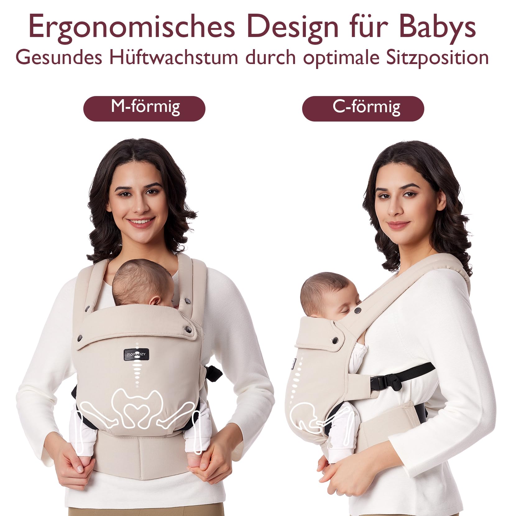 Momcozy Babytrage aus 100% Baumwolle – Baby Carrier für Kleinkind (3-24 Monate, 3,2-20 kg) · Ergonomische M-Position · X-Rücken · Taillengurt 64-127cm, Khaki