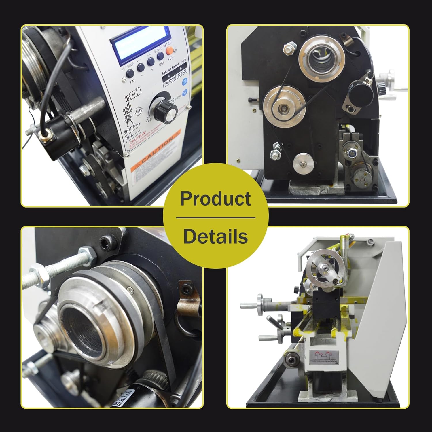 Mini Metal Lathe Precision Benchtop Lathe Machine Electronic Gearless Horizontal Lathe Metric and Imperial Bench Lathe 1100W Brushless Motor 110V
