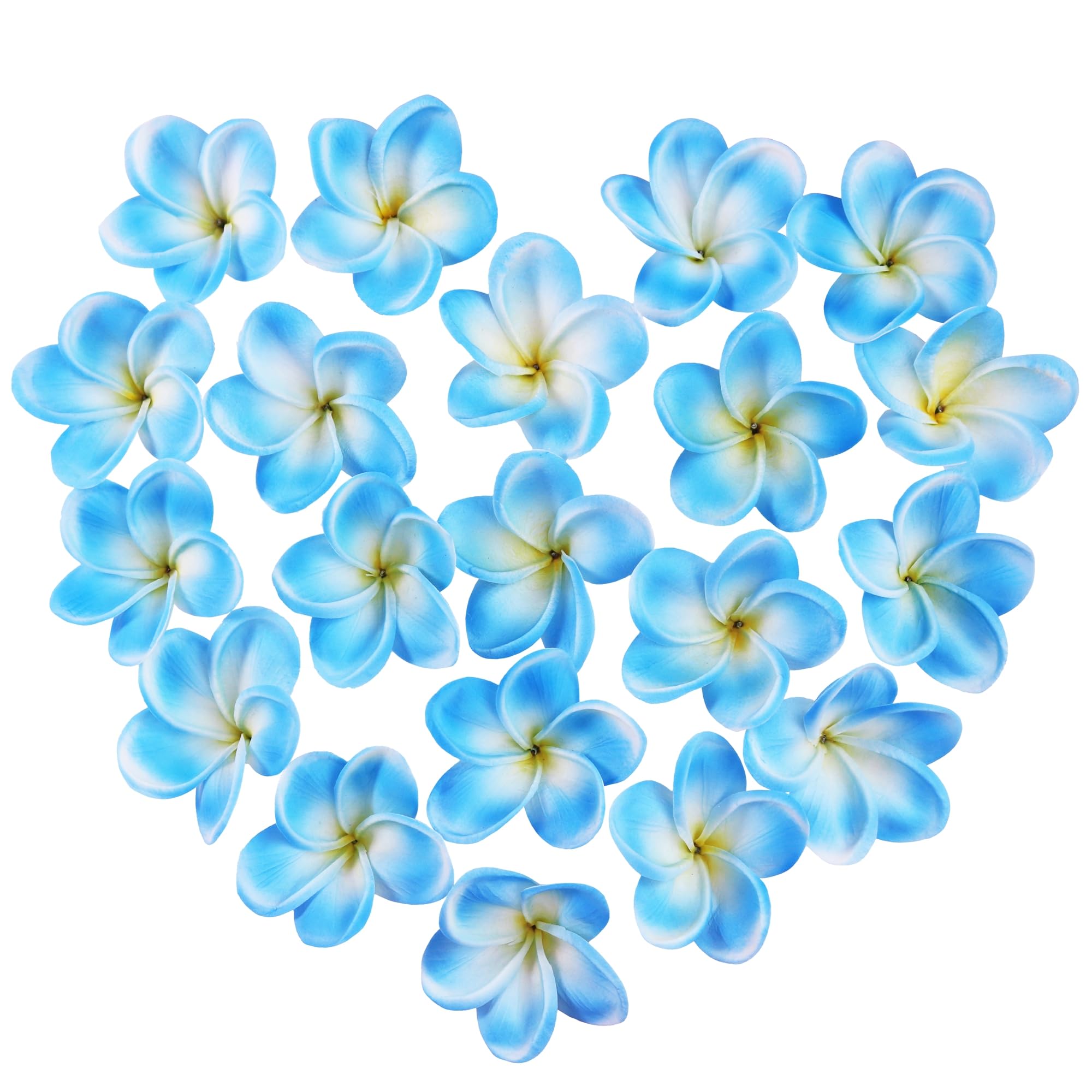 20pcs Artificial Plumeria Flowers Real Touch PU Material with Stems (Light Blue)