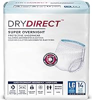 Dry Direct Super Overnight Underwear - Maximum Absorbency Leakproof Adult Diapers, Large 14 Pack