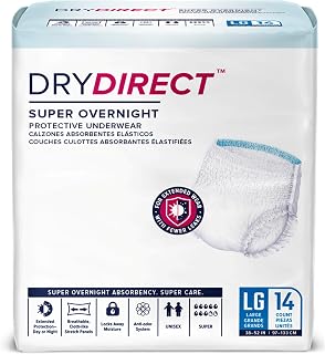 Dry Direct Super Overnight Underwear - Maximum Absorbency Leakproof Adult Diapers, Large 14 Pack