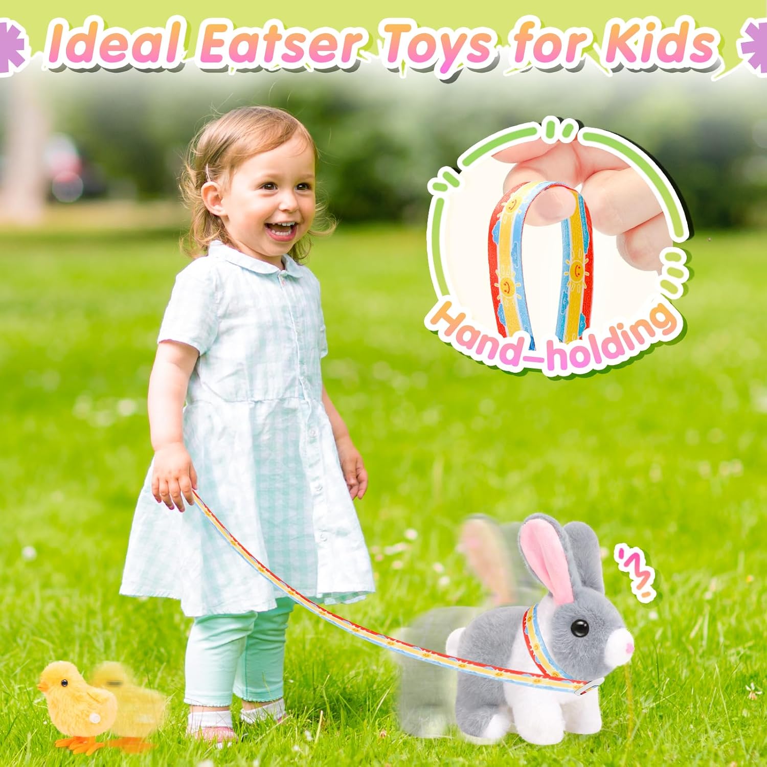 Tagitary Plush Bunny Toy for Kids,Easter Interactive Realistic Bunny with Leash,Golden Egg and Wind Up Toy,That Hopping,Ears Wiggling,Twitching Nose,Rabbit Toys Easter Stuffers Gift for Toddlers - Image 6