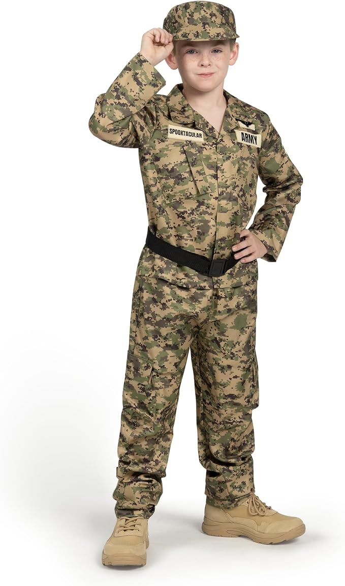 Disfraz militar infantil verde para niños talla L miniatura 4