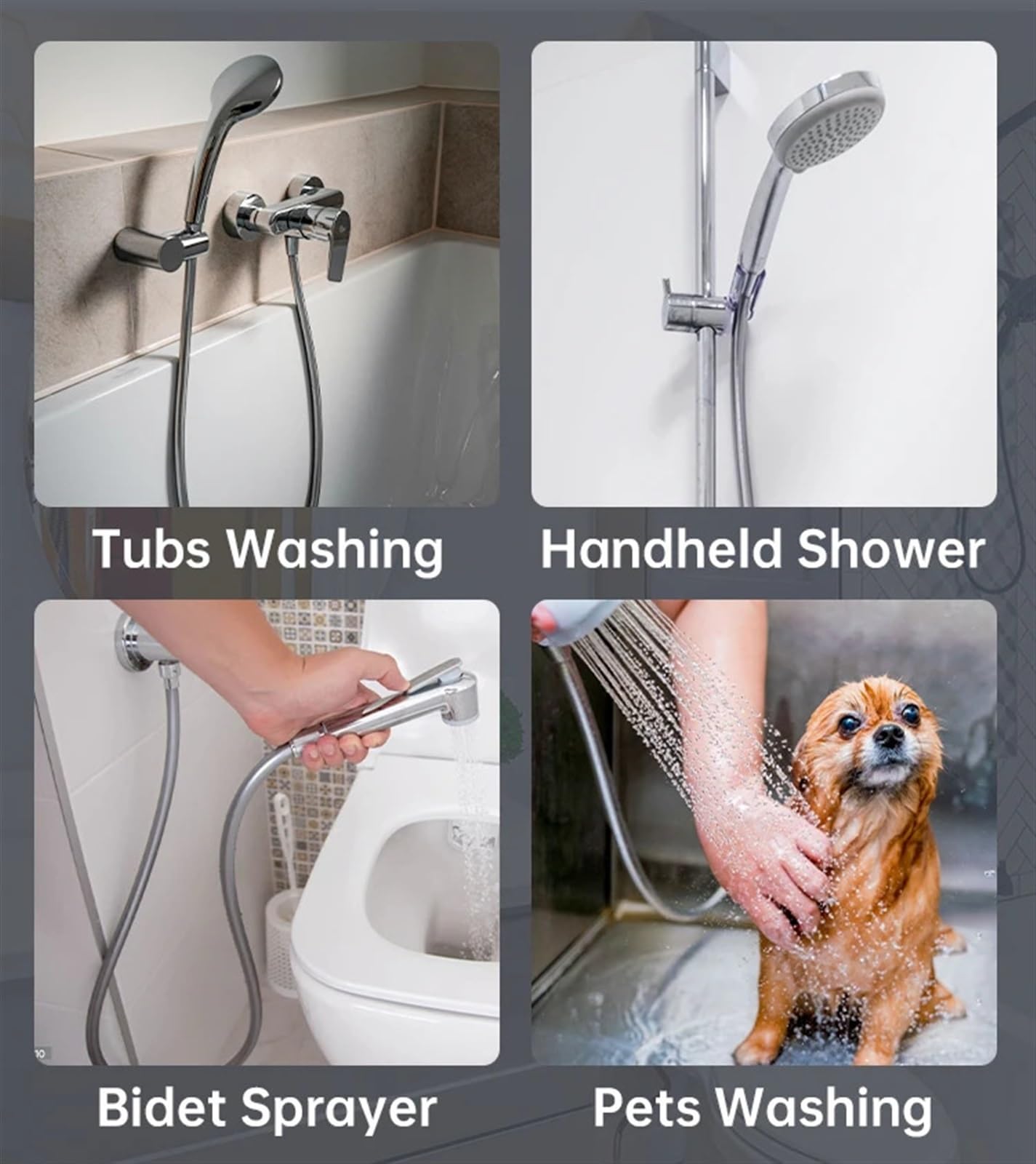 Manguera de Ducha Manguera de ducha a prueba explosiones, 1,5 M/2M con conexiones latón, cabezal mano Flexible antigiro, tubo baño(Silver -1.5M)