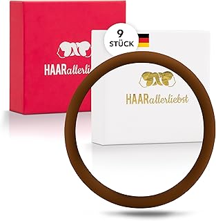 HAARallerliebst® Gomas de silicona unisex para el pelo, 9 unidades, color marrón, agarre ultra fuerte, para hombres y mujeres, niñas, deportes, accesorios para el pelo, incluye caja para guardar