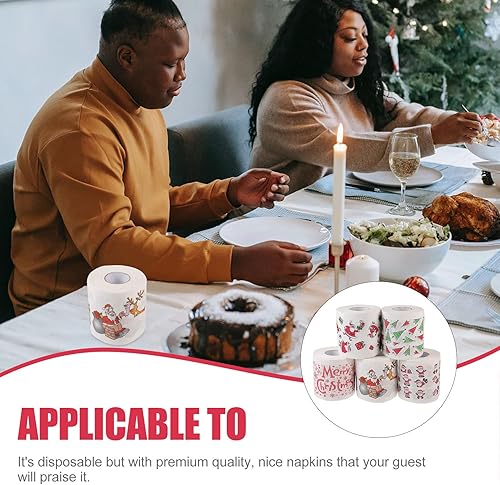 Miniatura 3 de EXCEART Papel higiénico con patrón navideño, 5 rollos de celulosa de madera, servilletas navideñas, rollos de papel higiénico para baño, diseño
