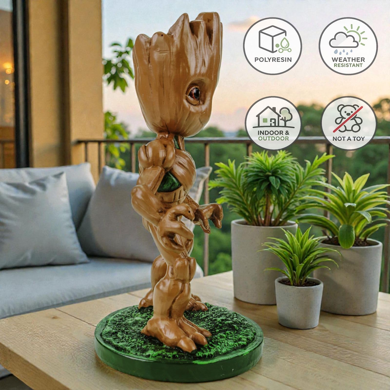 Groot Gartenfigur 20 cm - detailreiche Dekofigur aus Polyresin bunt wetterfeste Fantasy Figur für Garten, Balkon & Wohnzimmer - Sammler & Geschenkidee