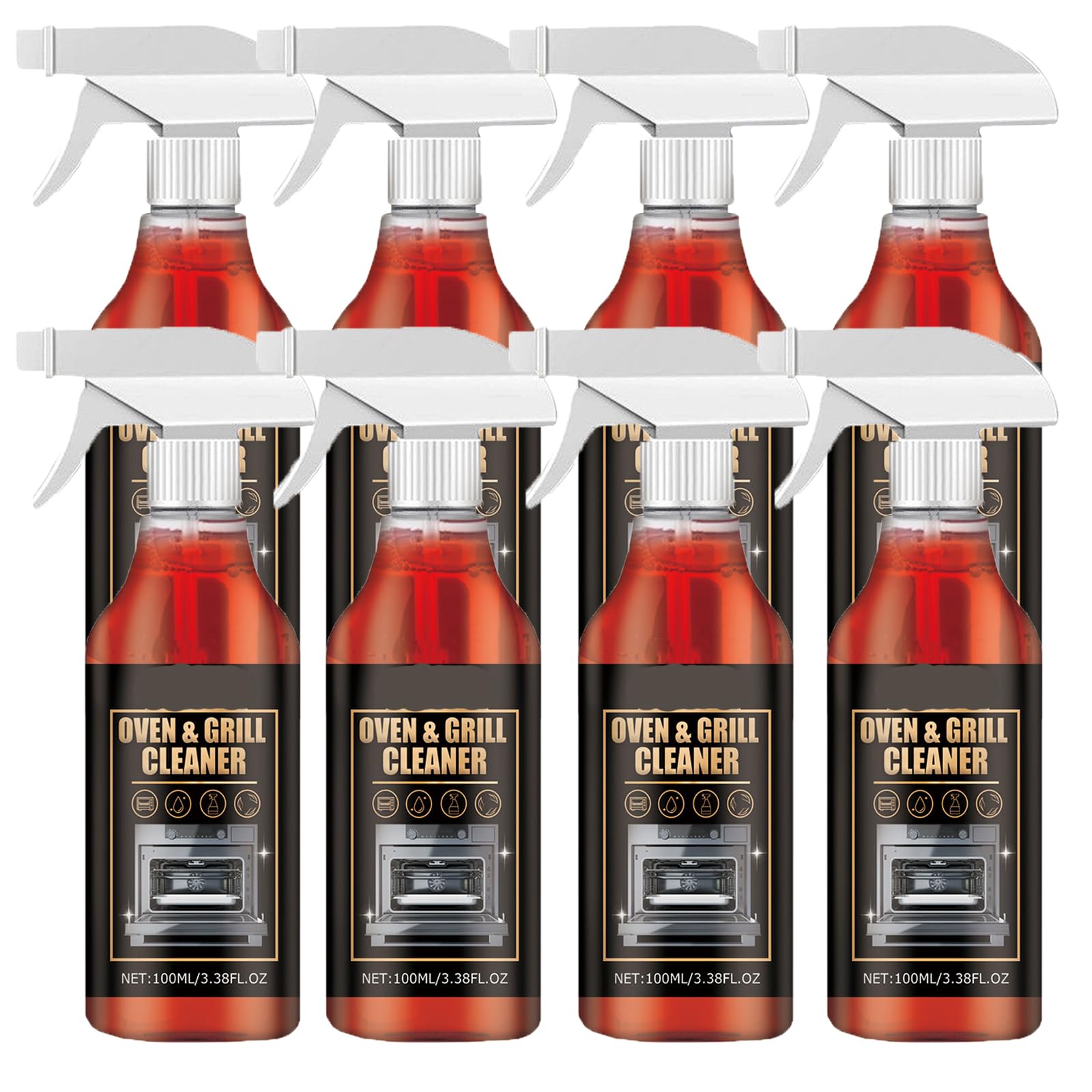Backofen- und Grillreiniger, Grill- und Rostreiniger Gasbereichsreiniger Entfetter Backofenreiniger Heavy Duty Spray, Heavy Duty Entfetter Küchengeräte, Mikrowelle, Heißluftfritteuse, 100ML (8pcs)