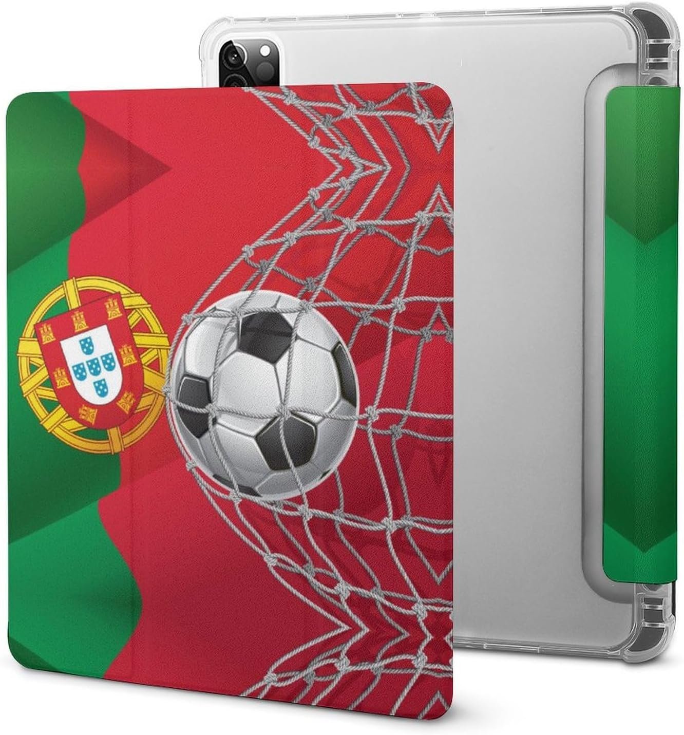 Portugal Flag Soccer Goa Novelty Protective Case Cover for IPad 2021/2022 Air 1/2/3/4/5 Generation with Pencil Holder