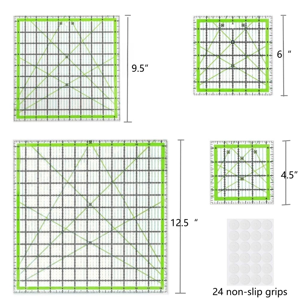Quilting Rulers,4 Square Ruler Quilting Templates(4.5"X4.5", 6"X6", 9.5"X9.5", 12.5"X12.5"),Quilting Rulers Acrylic Rulers
