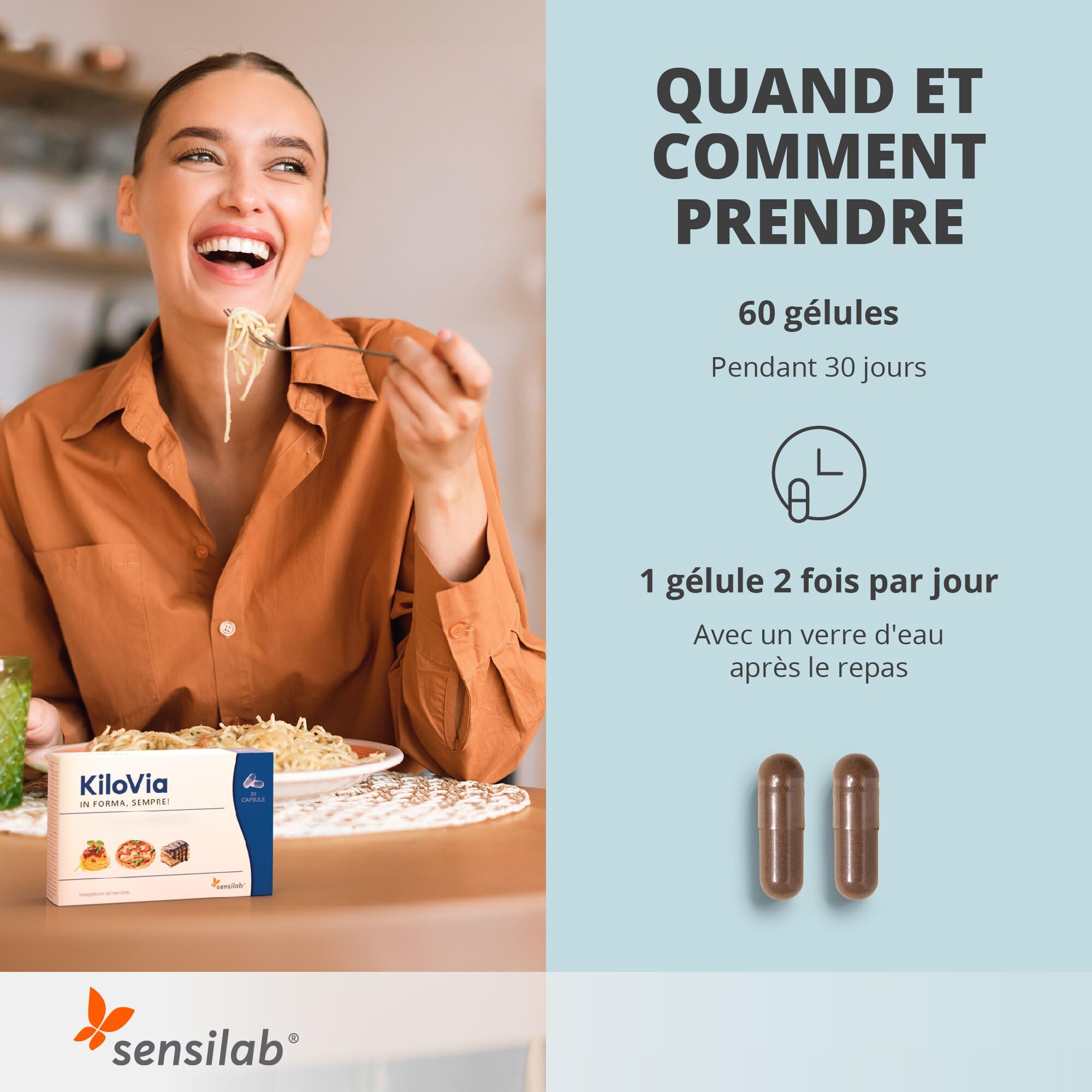Sensilab KiloVia - Gélules Après Repas, Algues Brunes, 60 Gélules | Pépins de Raisin, Extrait de Feuille d'Ortie, avec Iode, Cure 1 Mois