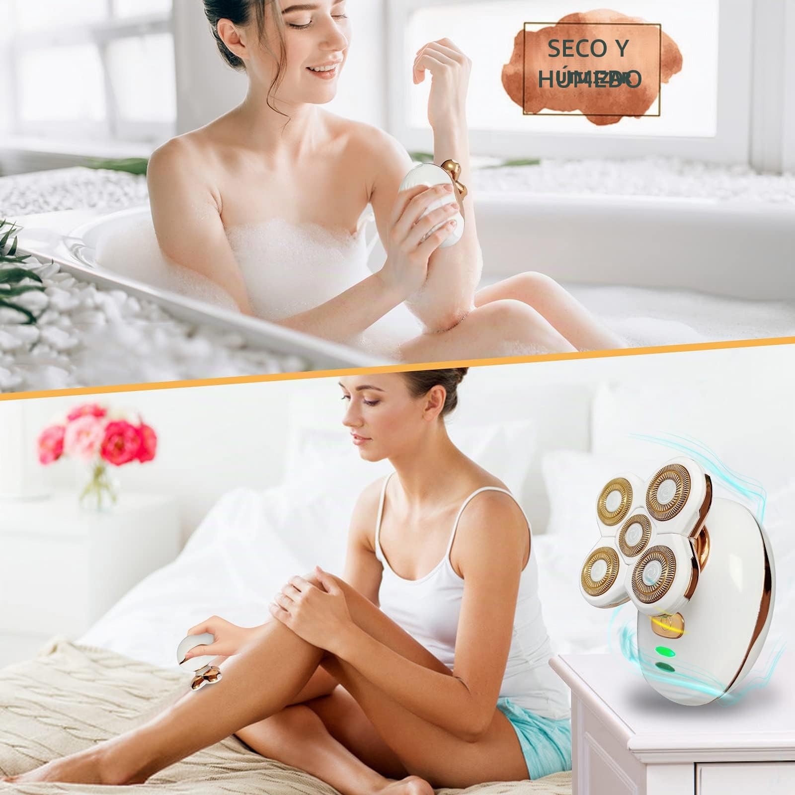 Afeitadora Eléctrica para Mujer, Afeitadora Sin Dolor para Mujer, Afeitadora Femenina Resistente Al Agua, Recortadora Recargable e Inalámbrica, Depilación para Piernas, Axilas y Cuerpo