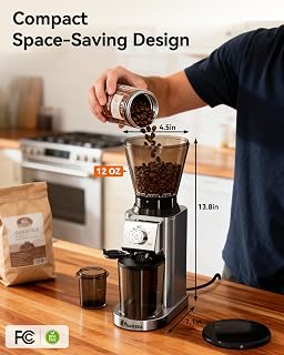 IAGREEA Stainless Steel Burr Coffee Grinder - 48 Precise Settings, Anti-Static Design for Espresso, Drip, French Press & More