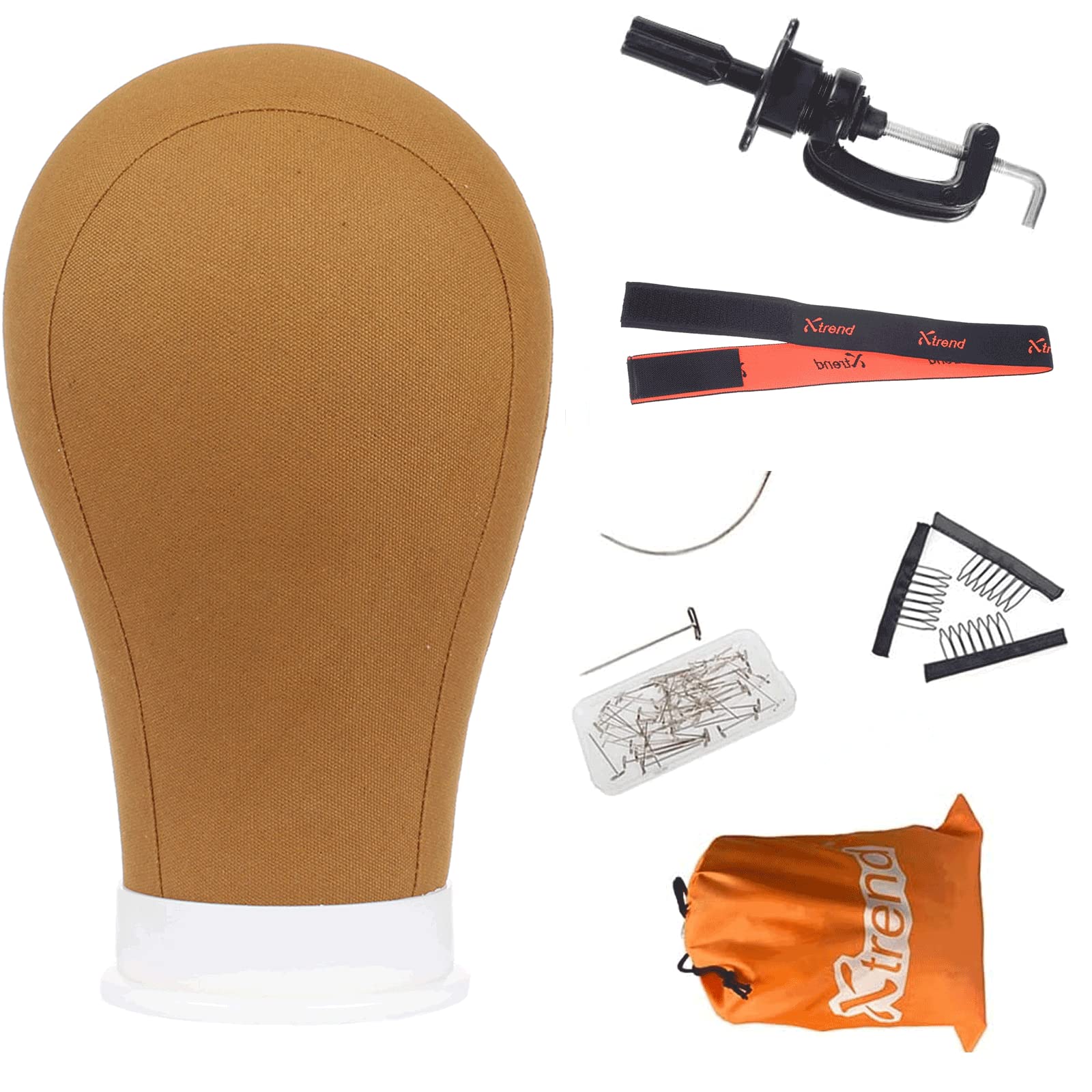 Xtrend 21-24 Inch Canvas Block Head for Wig Display Making Styling Brown Poly Wig Head for Wigs Mannequin Head 22 Inch