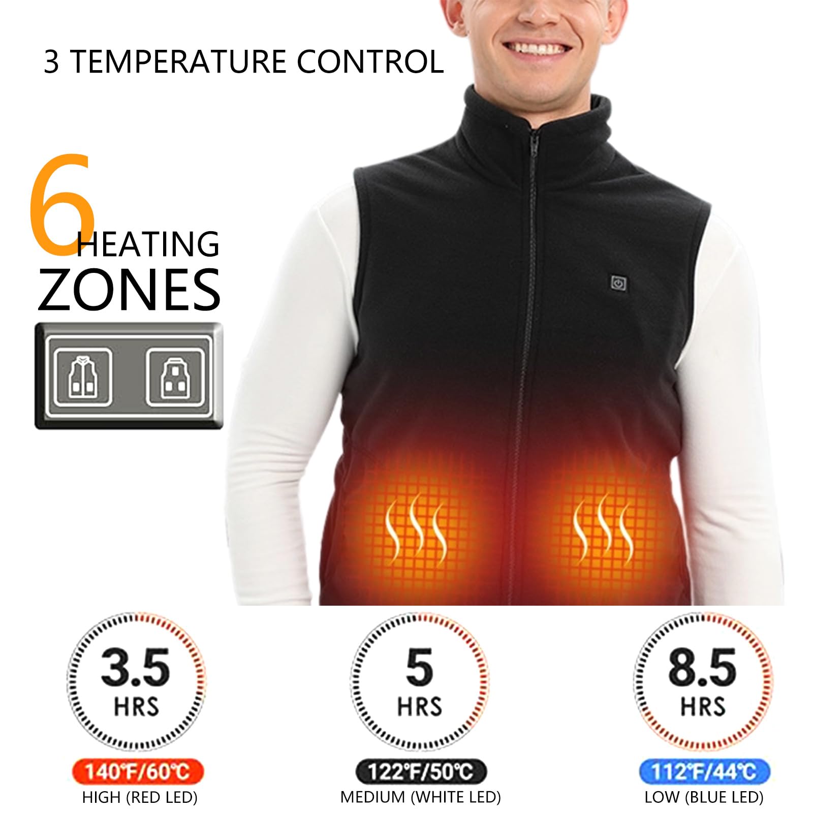 Gilet riscaldato USB con tasche per uomo donna 5 zone di riscaldamento riscaldamento rapido traspirante all'aperto sport invernali abbigliamento famiglia anziani
