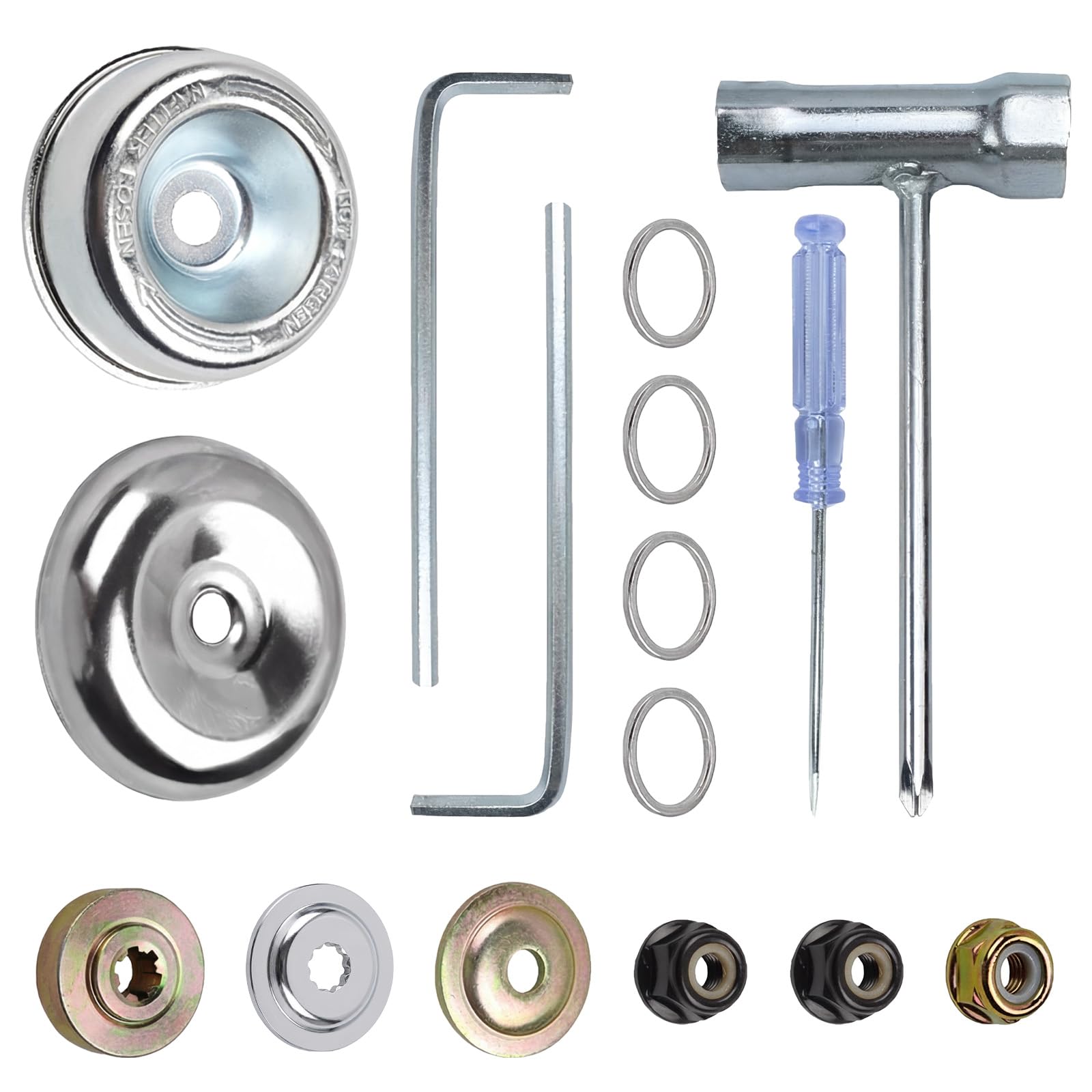16PCS Replacement Metal Blade Nut Fixing Kit With 25mm Arbor Compatibility Installation Tools for Lawn Mower, Trimmer, Brush Cutter, Metal Gearbox Adapter for Strimmer and Garden Tools