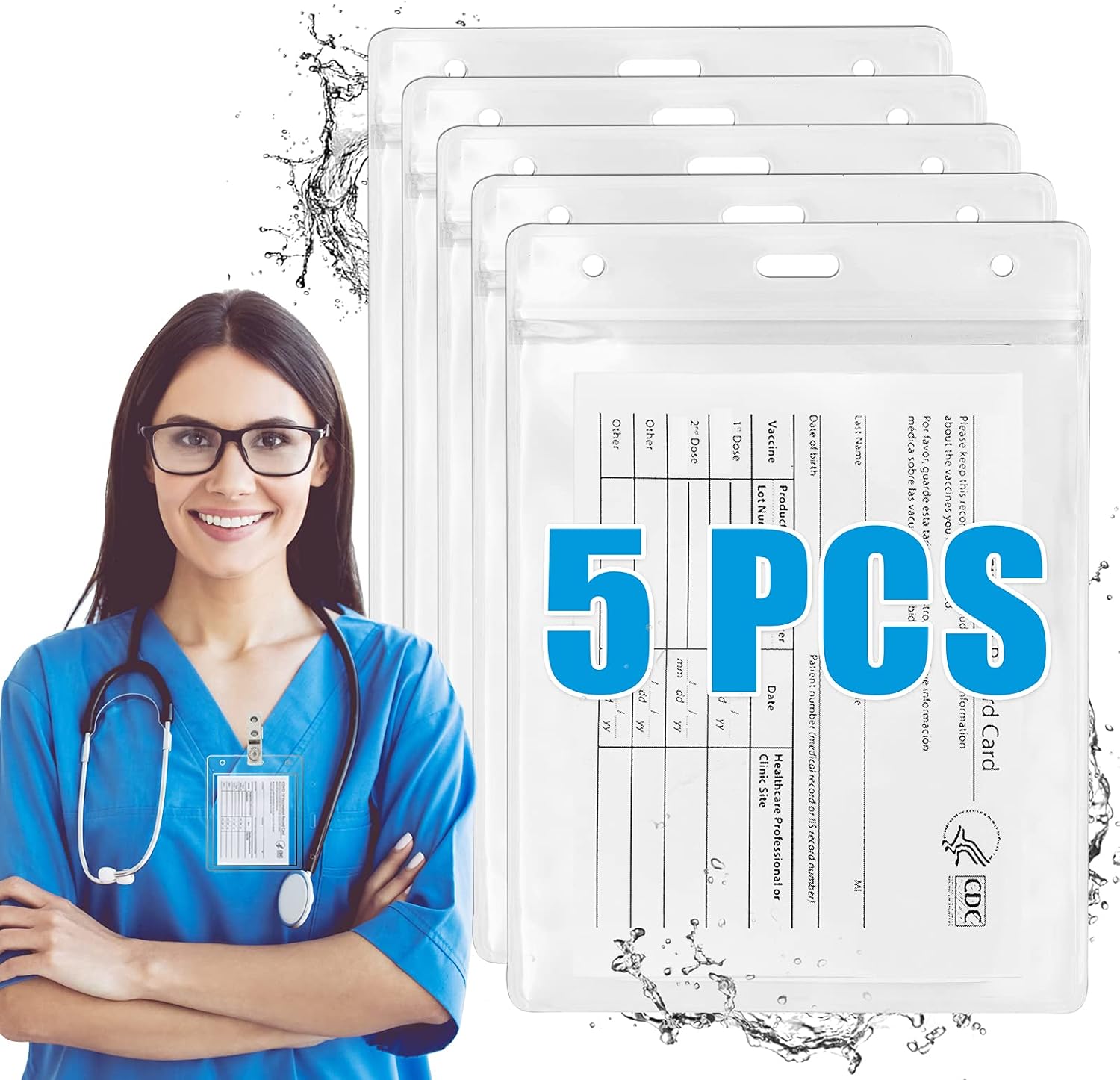 5Pcs Card Protector 3x4 Waterproof Plastic Badge Holders Card Protector Id Badge Holder Name Tag Badge Cards Holder Resealable Zip