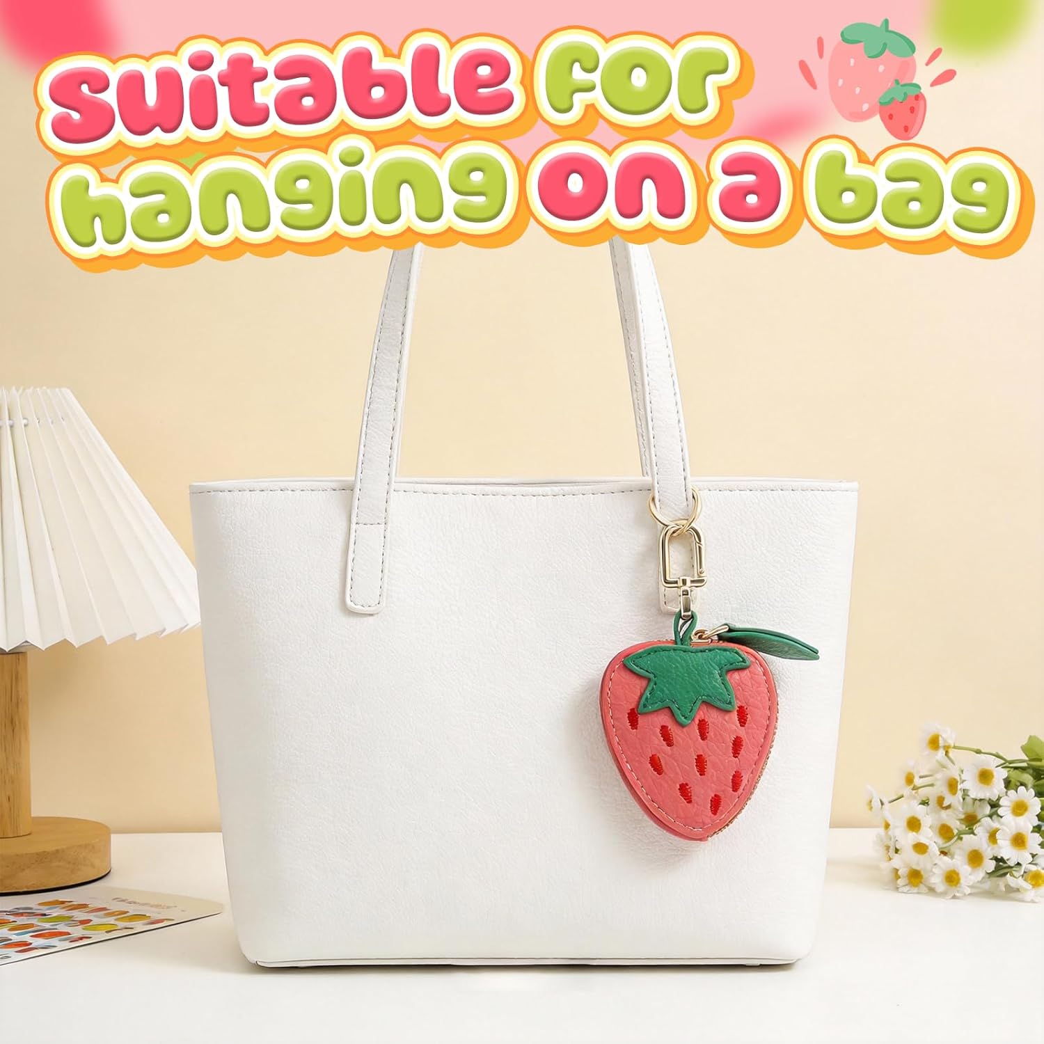 Cute Fruit Coin Purse Keychain, Mini Leather Bag Charms & Pouch Holder for Keys, Handbag, Backpack, Tote Kawaii Strawberry Lemon Charms Accessories Gift for Girls Women (WXC251204) - Image 6