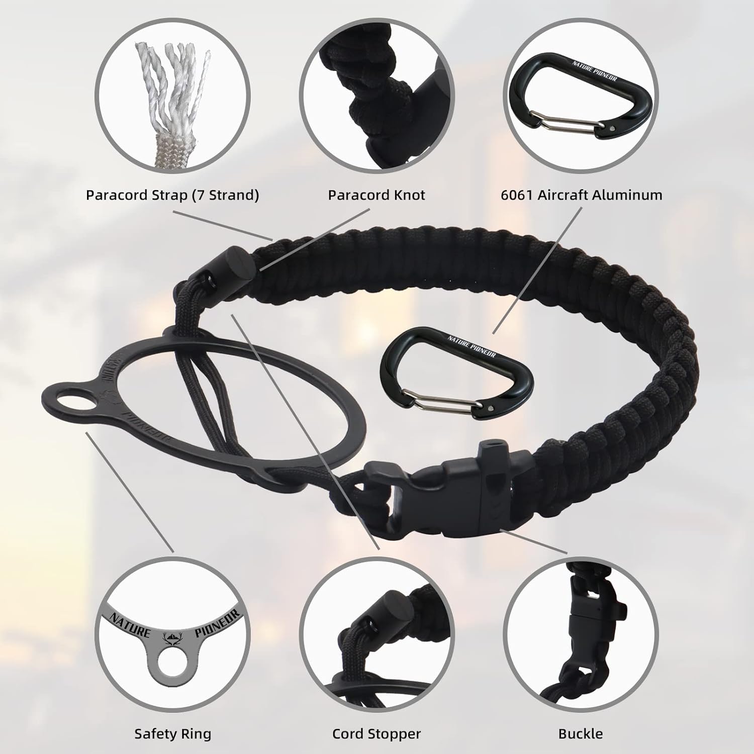 NATURE PIONEOR Insulated Water Bottles with Paracord Handle - 40 oz Vacuum Sports Wide Mouth Water Bottle with 3 Lids, Leak Proof Stainless Steel Keeps Hot and Cold - Image 5