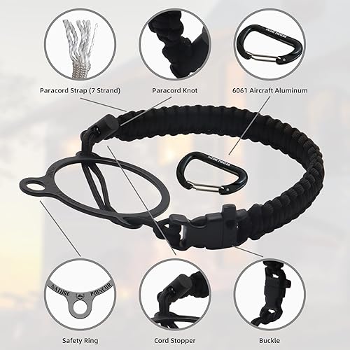 Miniatura 5 de NATURE PIONEOR Botellas de agua aisladas con mango de paracord - Botella de agua deportiva al vacío de 64 oz de boca ancha con 3 tapas, acero