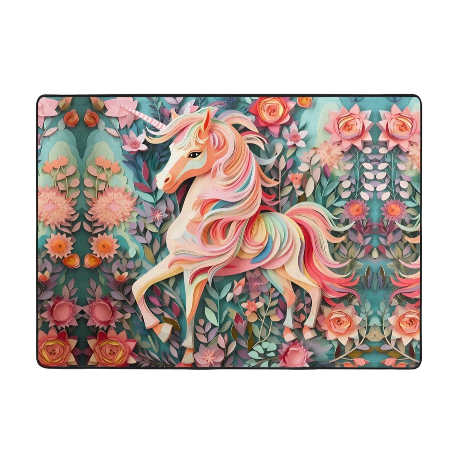 Tapis licorne rose flanelle grand format anti-froid pour chambre