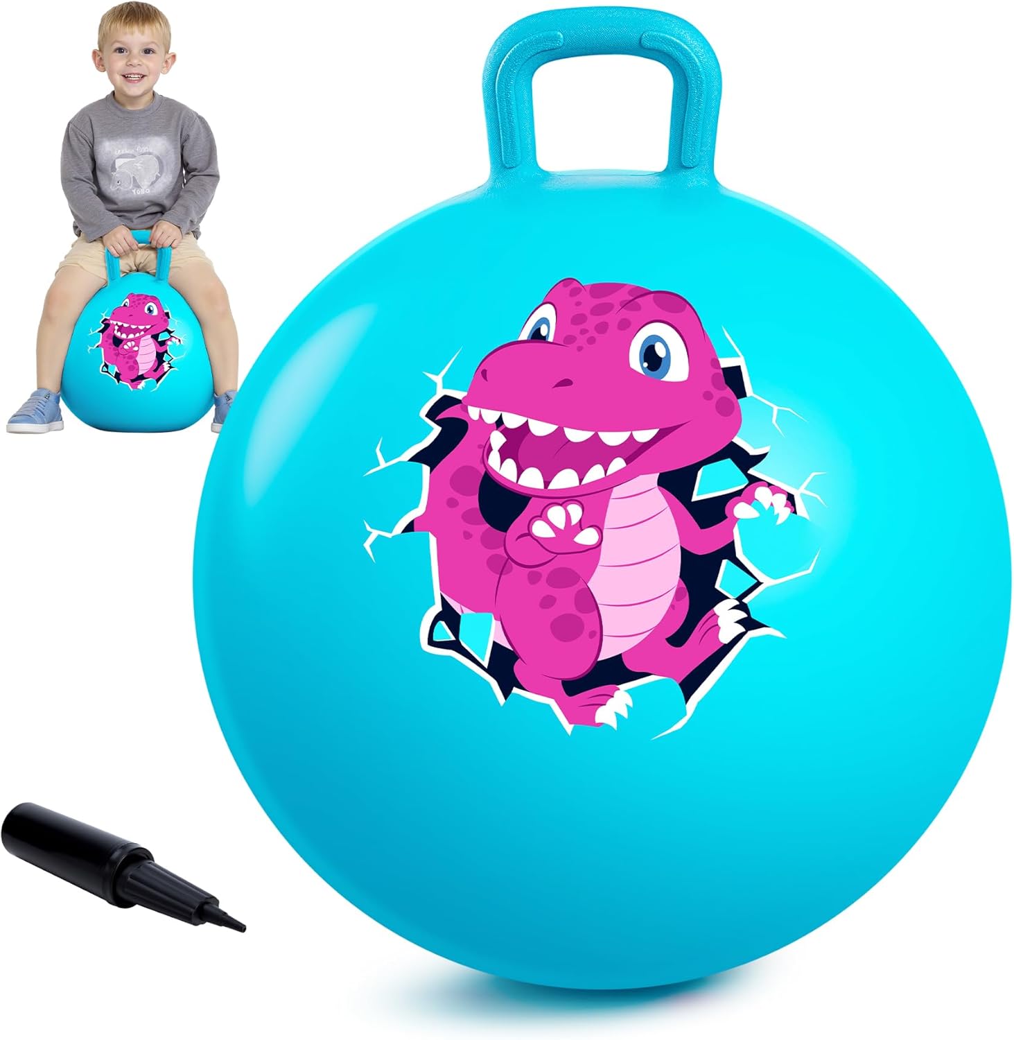 EVERICH TOY Hopper Ball for Kids 4-8, 18In Dinosaur Hoppity Hop Ball, Sit On Bouncy Balls with Handle, Indoor Outdoor Christmas Hopping Toys Gifts for Boys Girls